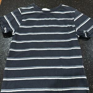 Boys size 8 short sleeve shirt cotton & company- black, white and blue striped